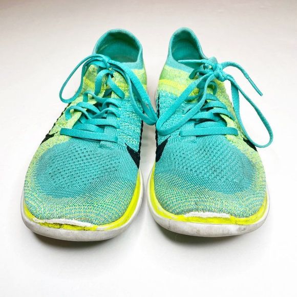 Nike Free 4.0 Flyknit Running Shoes 631050-300 Teal Electric Green Women's 9 - Picture 4 of 7